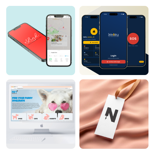 Two smartphones on a light blue background showing a shopping app interface side by side, one with a red screen reading Shop or similar text and a map view on the other device.