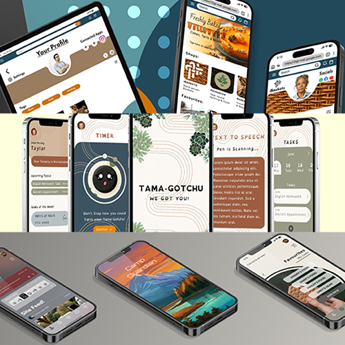 Collage of smartphones showing diverse app interfaces: profile page, timer, to-do tasks, reading and wallpaper apps.