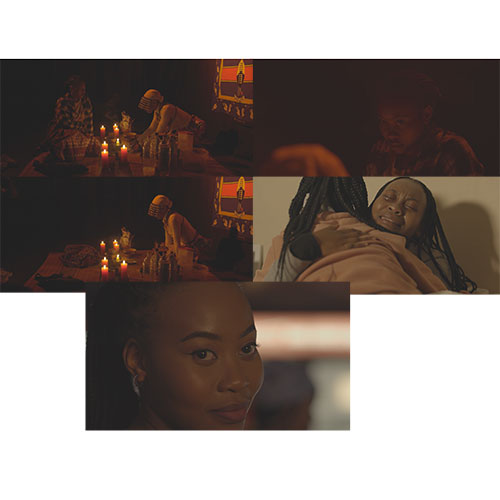 Warm, amber-toned collage showing people at a candlelit table, a comforting hug, and a close-up portrait to convey togetherness and warmth.