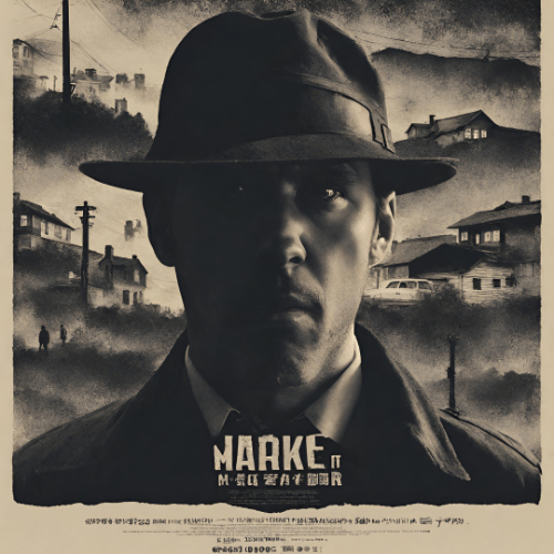 Close-up of a man in a fedora and trench coat in a smoky noir poster, with the bold title 'MARKET' across the chest.