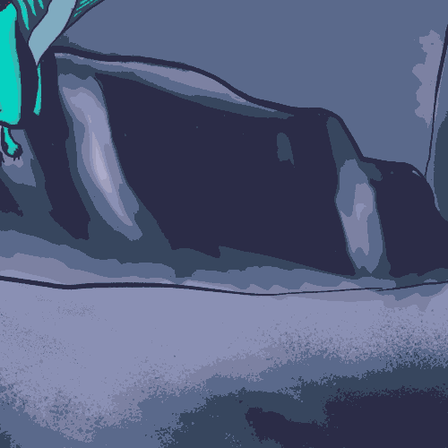 Abstract digital illustration of a dark blue couch or sofa with teal accents on the left edge, rendered in a stylized, blocky style.