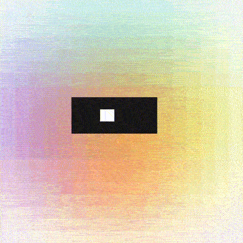 Centered black rectangle containing a small white square, set against a pastel rainbow gradient background (loading/placeholder feel).