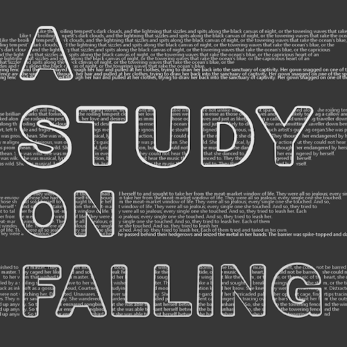 Dark gray poster with dense white text forming the bold headline 'SHODDY GAMING' across the center, plus a white abstract shape in the top-left.