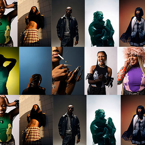 Collage of diverse fashion portraits featuring young adults in urban streetwear styles in various poses.