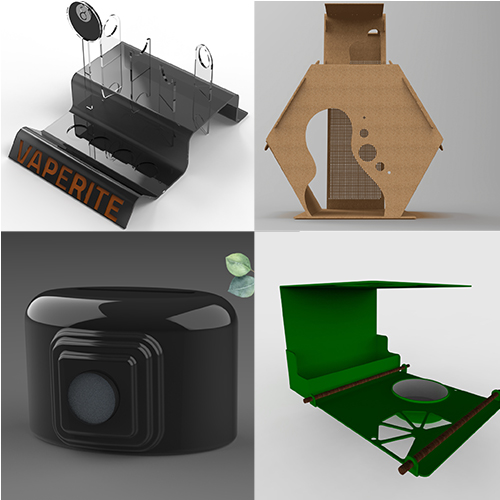 Top-left: a transparent display rack with a VAPERITE branding base and hanging hooks on a white background, showcasing product presentation.