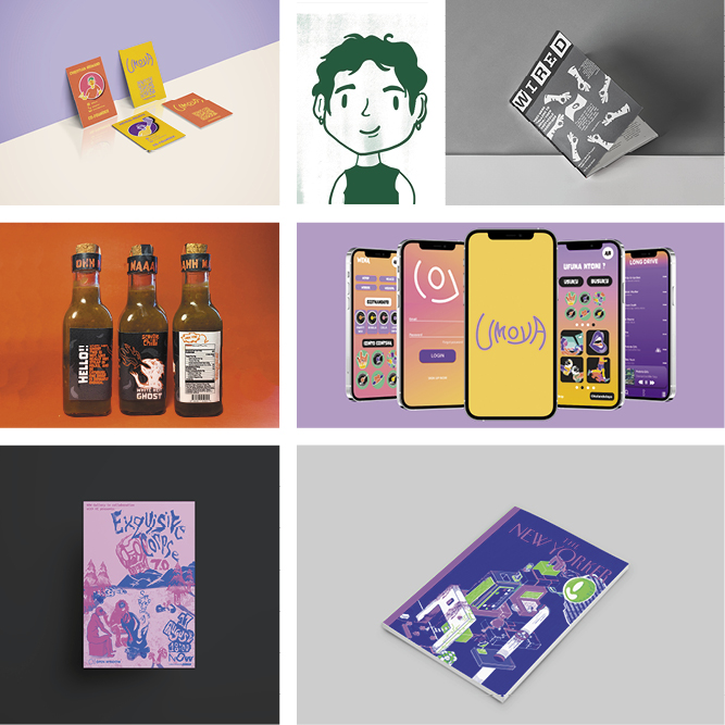 Set of small colorful booklets and cards on a light purple surface, varying sizes and vibrant covers, arranged casually on a tabletop.