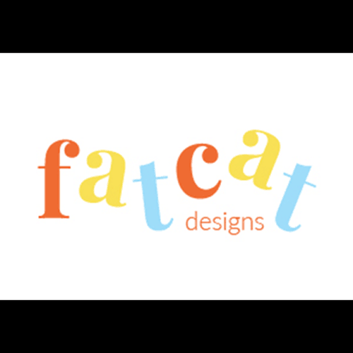 Logo for Fatcat Designs in colorful letters (orange, yellow, light blue) with 'designs' in smaller orange text.