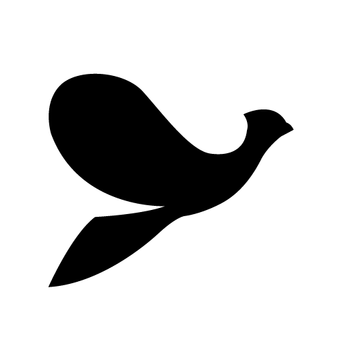 Black silhouette of a bird in flight, facing right, with curved wings.