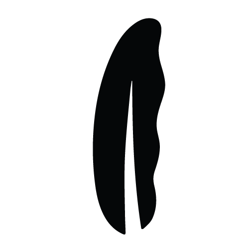 Abstract black vertical silhouette with a central split, suggesting a minimalist sculpture shape.